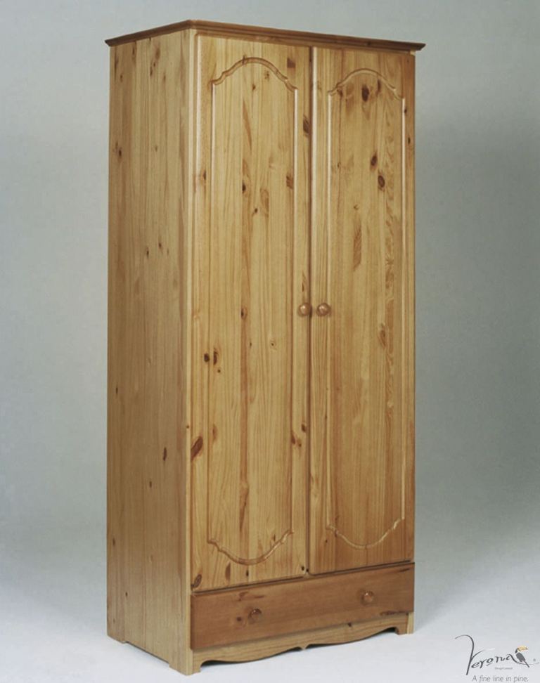 Verona Antique Pine Wardrobe 2 Door With Drawer - Click Image to Close