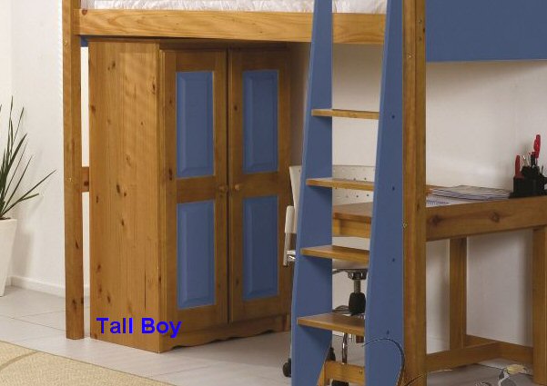 Verona Blue Pine Wardrobe Tall Boy With Drawers - Click Image to Close