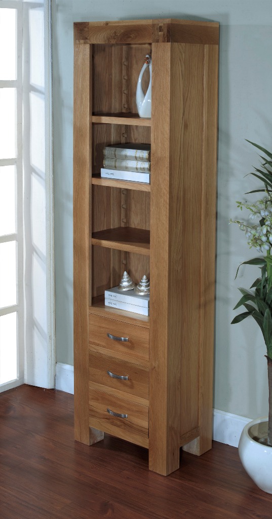 Santana Blonde Oak Bookcase Slim with 3 Drawers - Click Image to Close