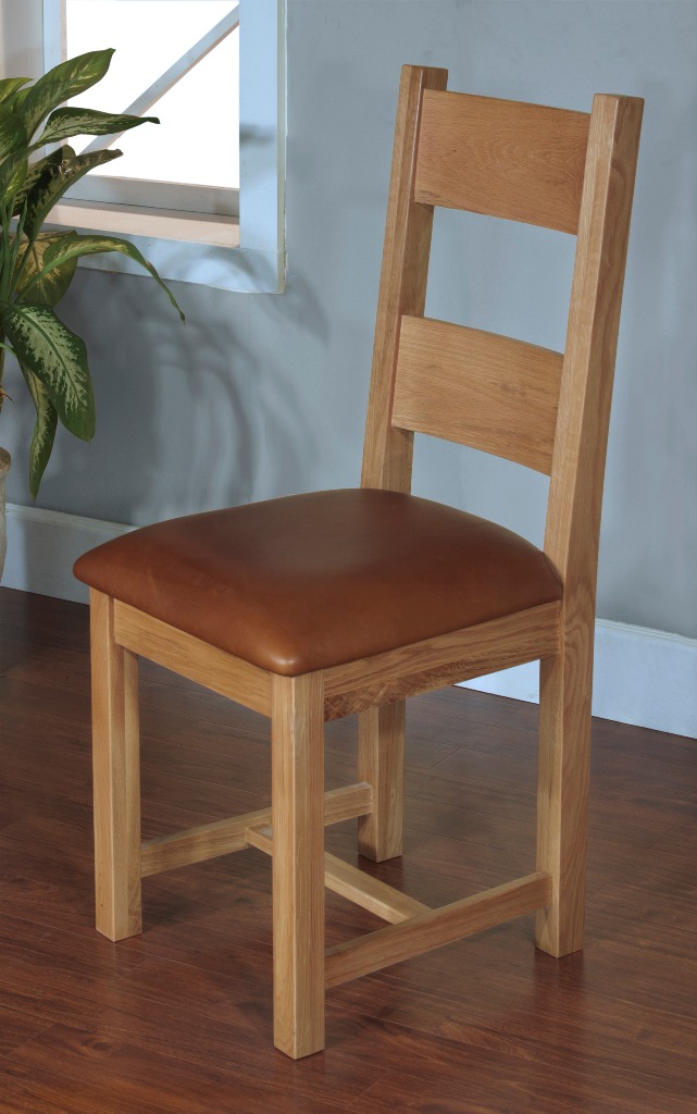 Santana Blonde Oak Dining Chair with Leather Seat Pad (Pair) - Click Image to Close