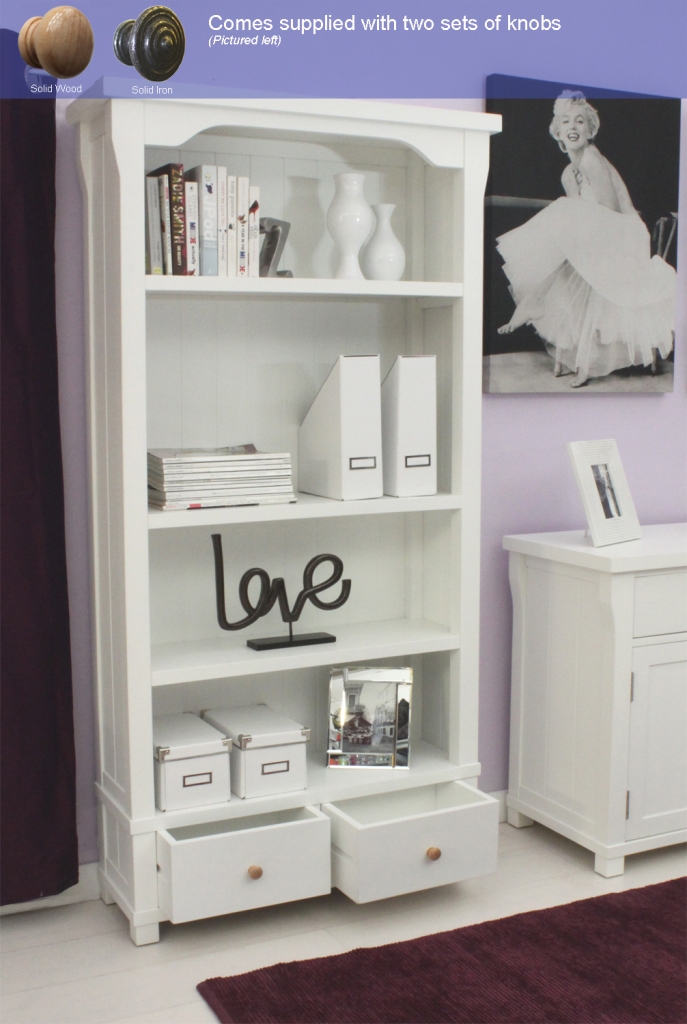 Hampton Painted Large Bookcase with Two Drawers - Click Image to Close