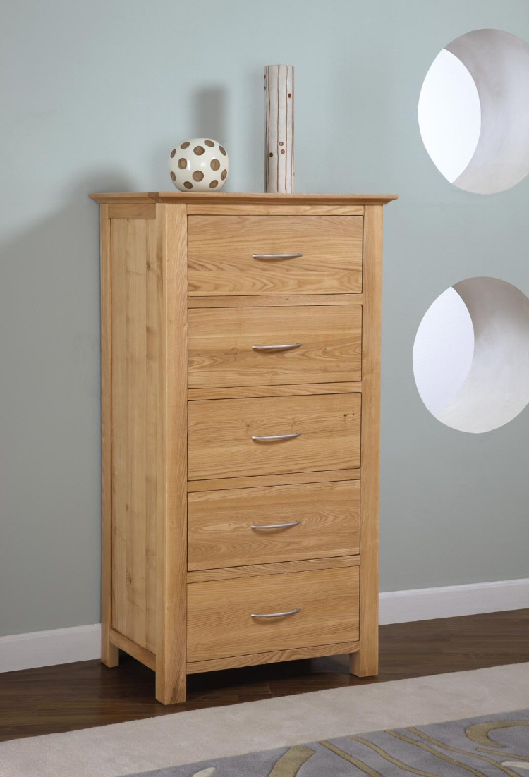 Greenwich Ashwood 5 Drawer Tall Chest - Click Image to Close