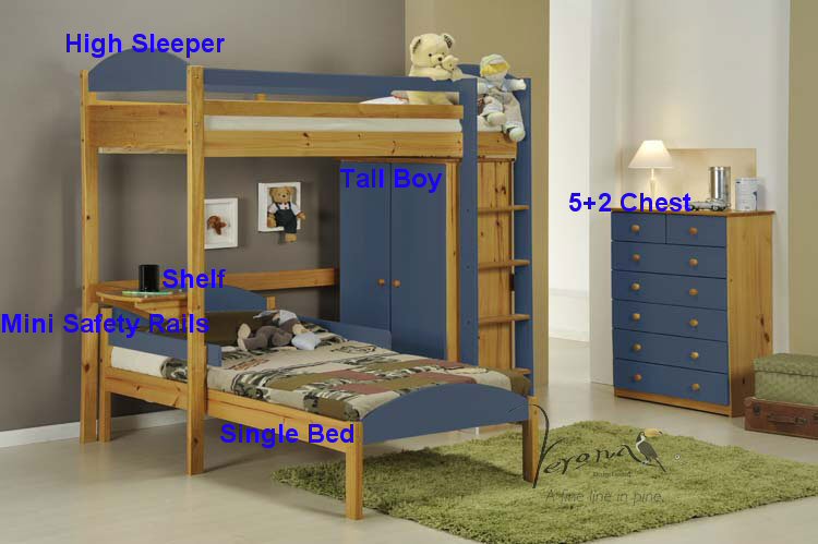 Maximus Blue Pine High Sleeper 3ft - Click Image to Close