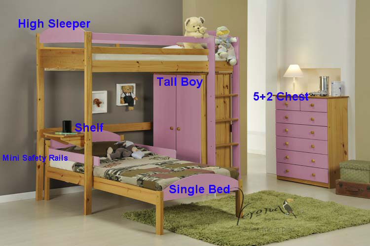 Maximus Pink Pine High Sleeper 3ft - Click Image to Close