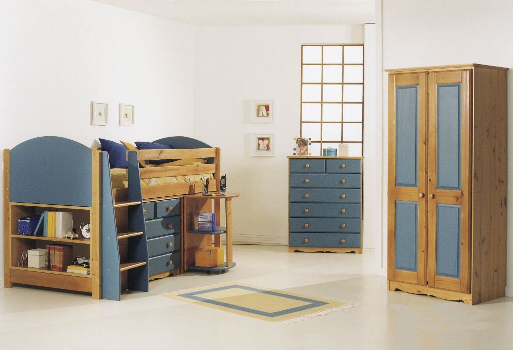 Valencia Pine Blue Midsleeper Bed - Click Image to Close