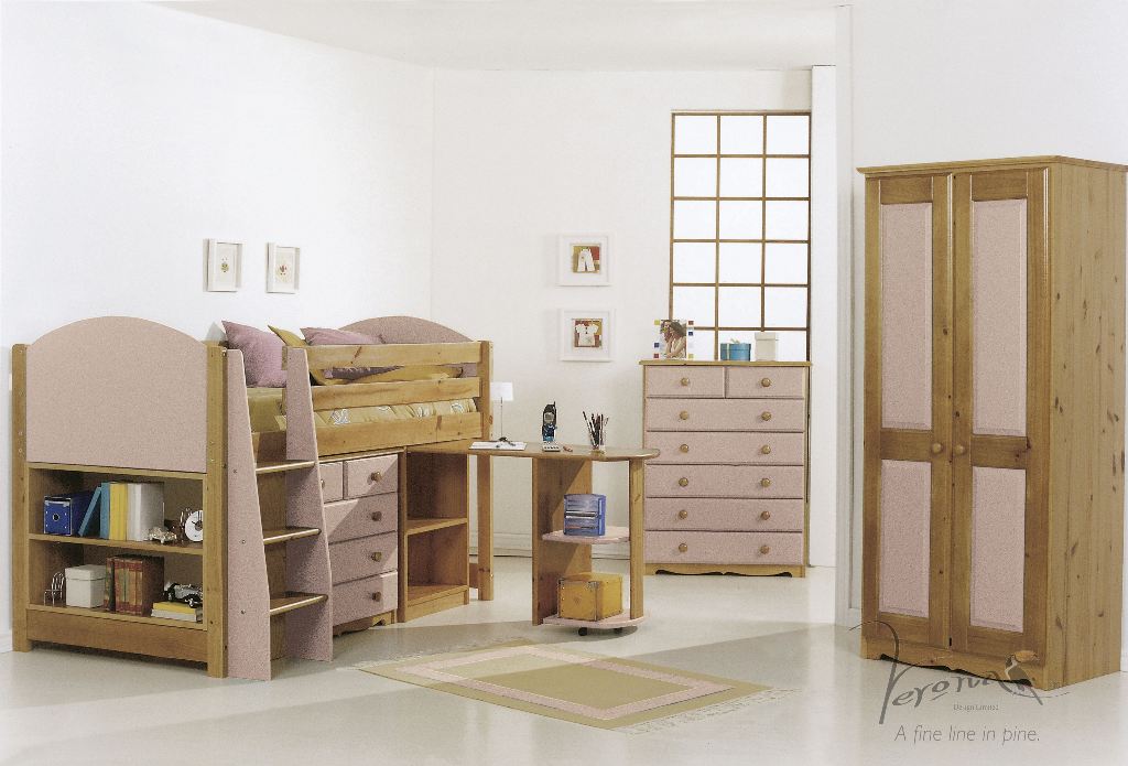 Valencia Pine Pink Midsleeper Bed Set 1 - Click Image to Close