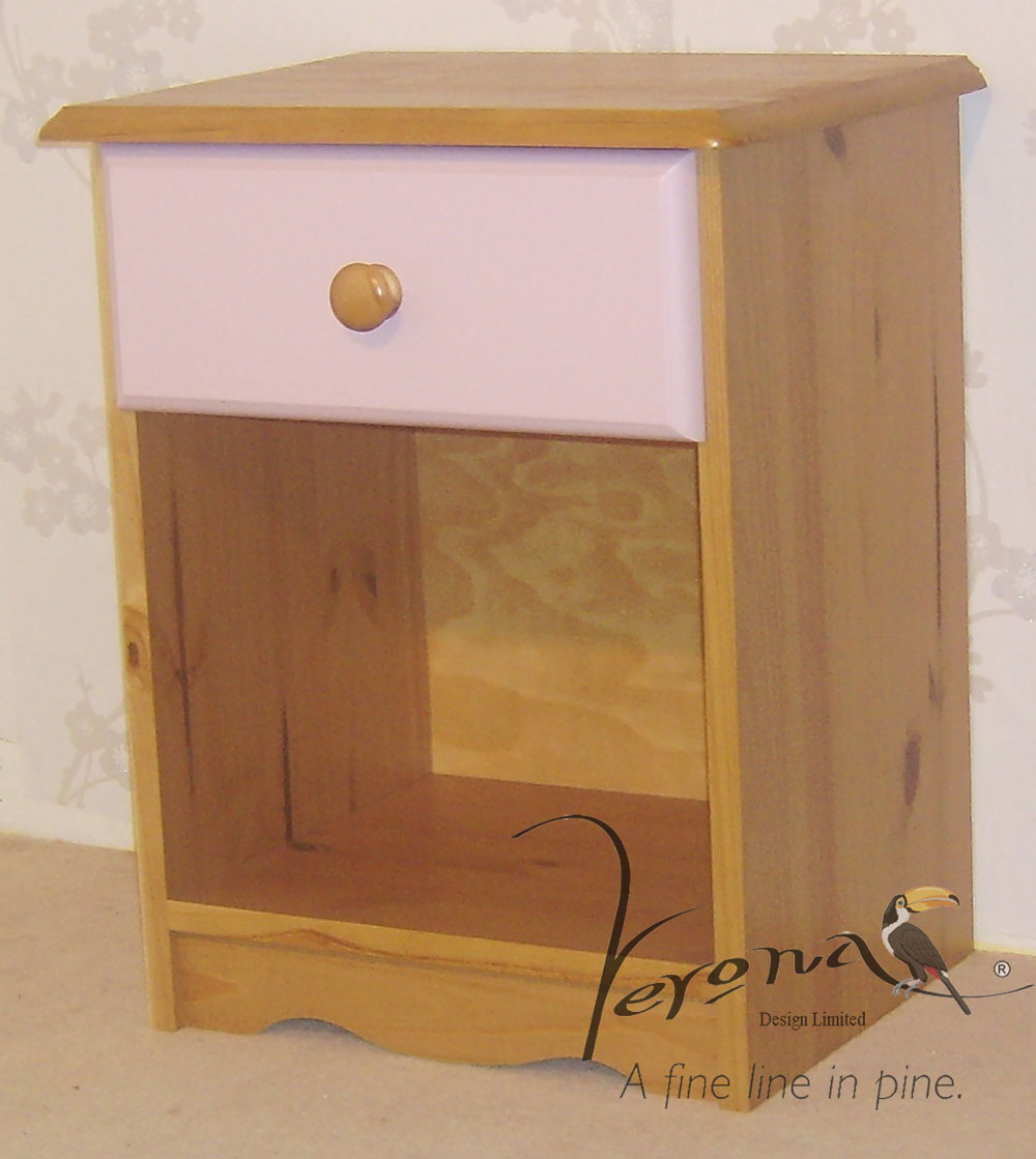 Verona Pink Pine Bedside 1 Drawer - Click Image to Close
