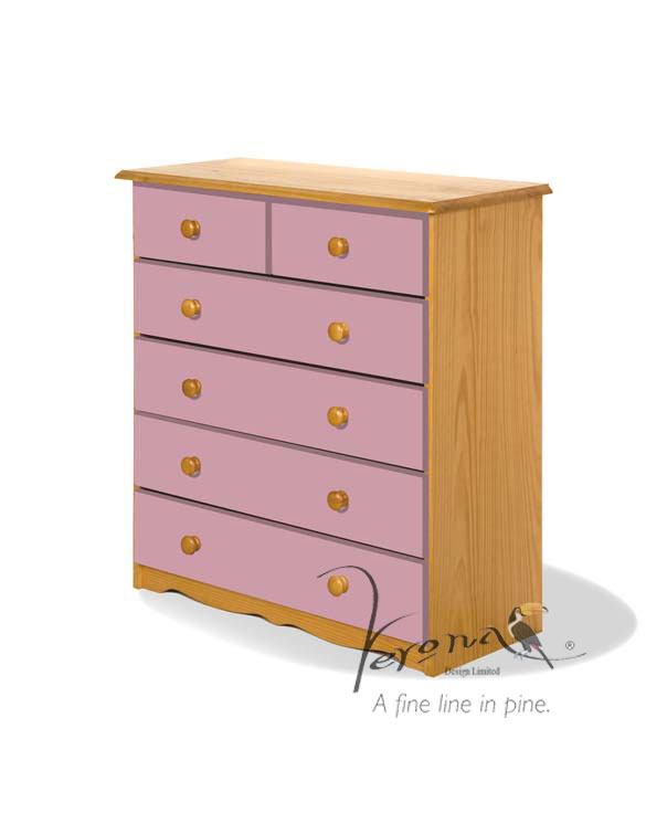 Verona Pink Pine Chest 4+2 Drawer - Click Image to Close