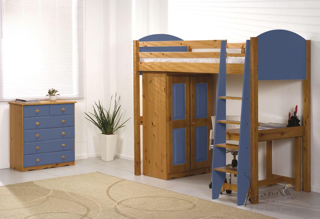 Valencia Pine Blue High Sleeper Bed Set 1 - Click Image to Close