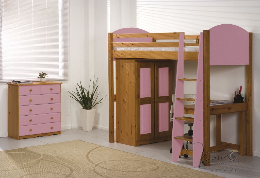 Valencia Pine Pink High Sleeper Bed Set 3 - Click Image to Close