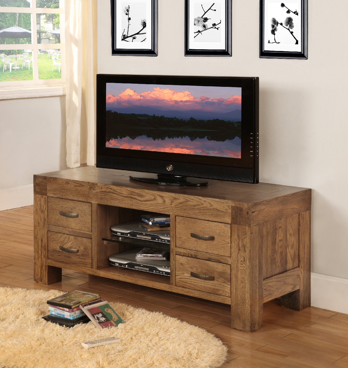 Santana Reclaimed Oak TV Cabinet with 4 Drawers - Click Image to Close
