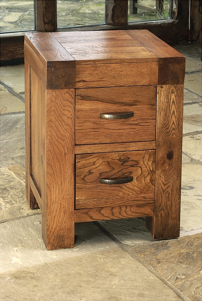 Santana Reclaimed Oak 2 Drawer Bedside Cabinet - Click Image to Close