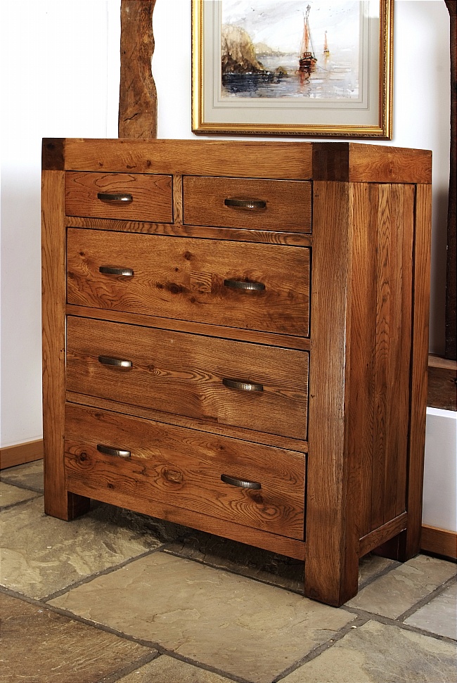 Santana Reclaimed Oak 2 Over 3 Chest Of Drawers - Click Image to Close
