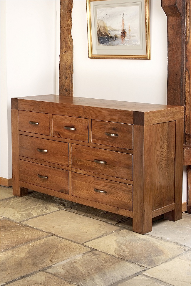 Santana Reclaimed Oak 7 Drawer Chest Of Drawers - Click Image to Close