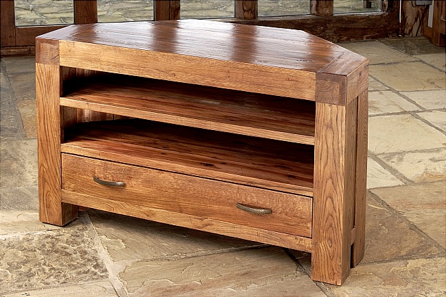 Santana Reclaimed Oak Corner TV Cabinet - Click Image to Close