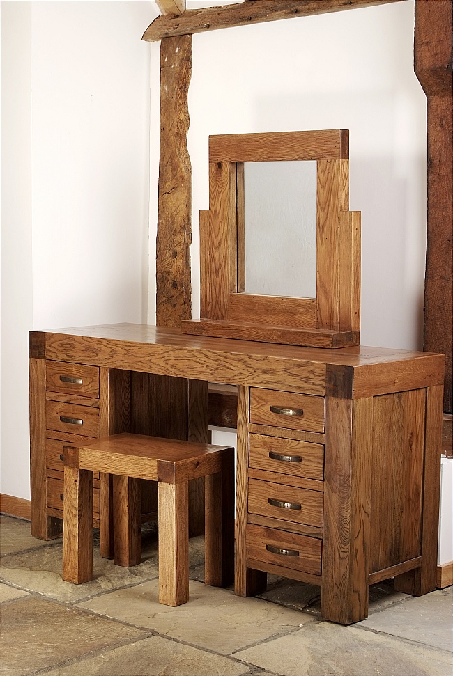 Santana Reclaimed Oak Dressing Table - Stool - Mirror - Click Image to Close