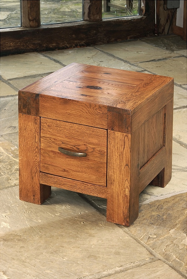 Santana Reclaimed Oak Lamp Table With 1 Drawer - Click Image to Close