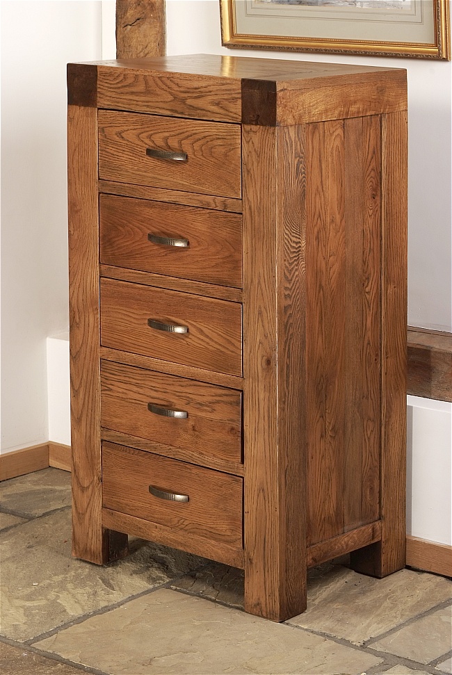 Santana Reclaimed Oak 5 Drawer Wellington Chest Of Drawers - Click Image to Close