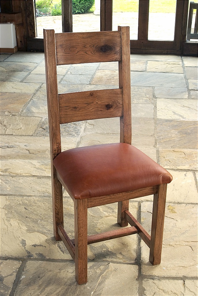 Santana Reclaimed Oak Dining Chair With Leather Base (Pair) - Click Image to Close