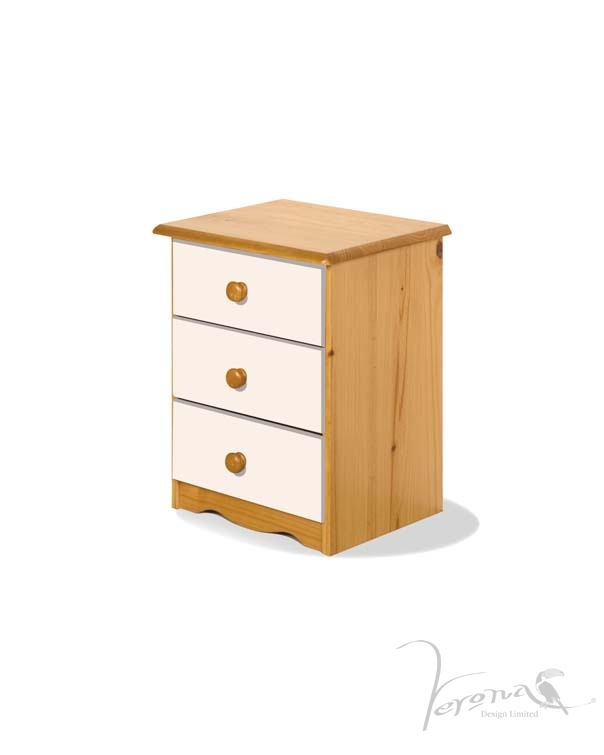 Verona White Pine Bedside 3 Drawer - Click Image to Close