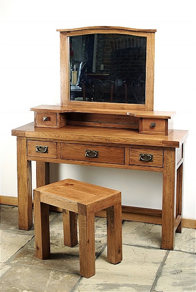 Brooklyn Reclaimed Oak Dressing Table - Stool - Mirror - Click Image to Close