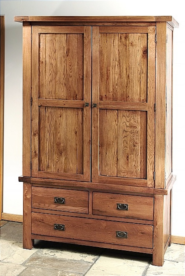 Brooklyn Reclaimed Oak Wardrobe Double With Drawers - Click Image to Close