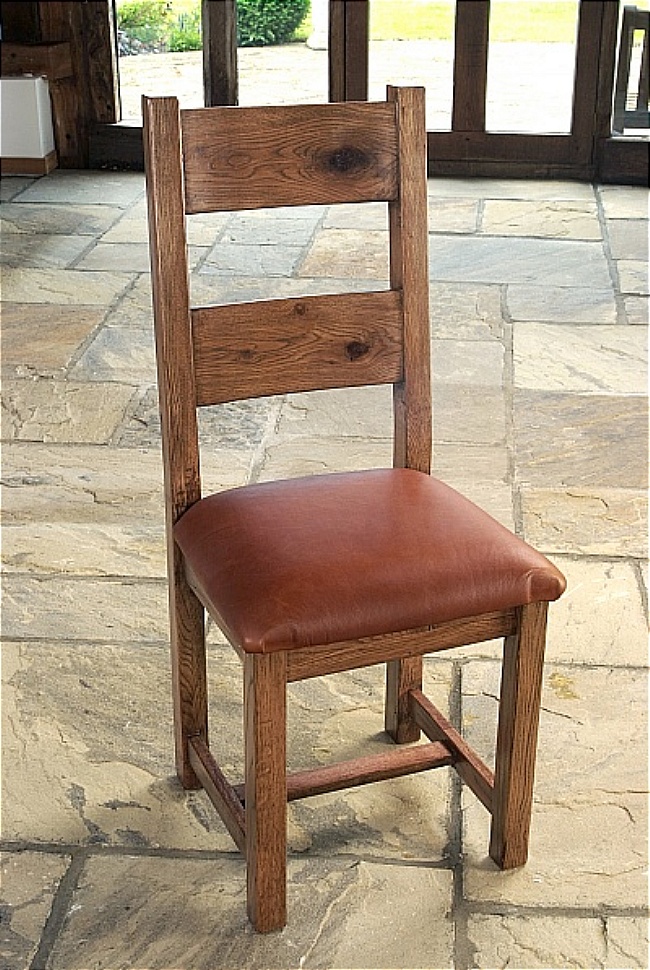 Brooklyn Reclaimed Oak Dining Chair Leather Seat (Pair) - Click Image to Close