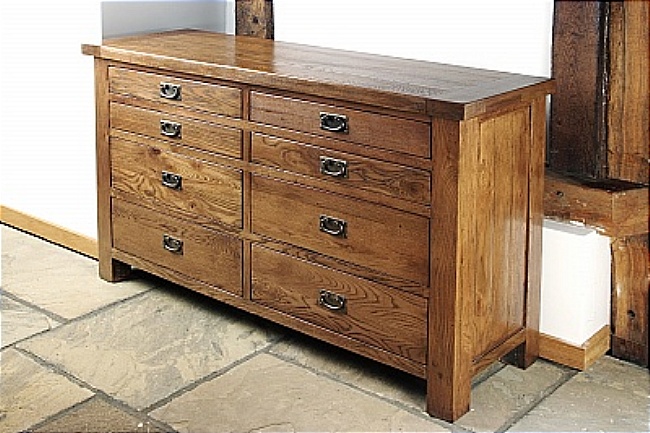 Brooklyn Reclaimed Oak Chest Of Drawers Long 8 Drawer - Click Image to Close