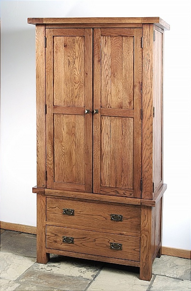 Brooklyn Reclaimed Oak Wardrobe Single With Drawers - Click Image to Close