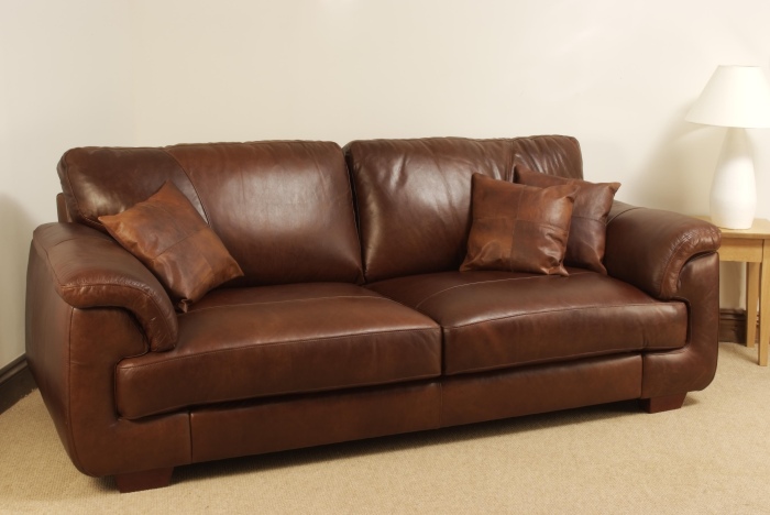 Isabella Leather Sofa - 3 Seater - Brown Analine Leather - Click Image to Close